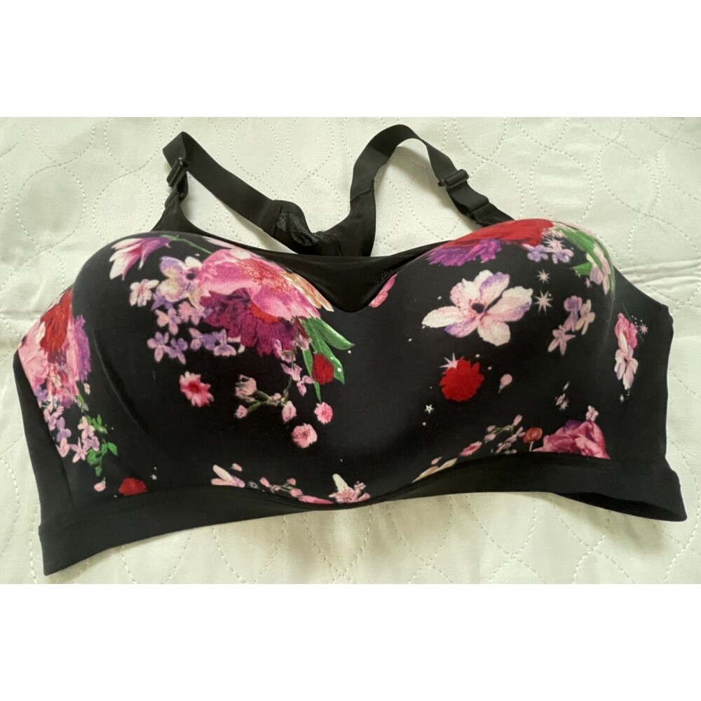 VICTORIA SECRET ON POINT INCREDIBLE SPORTS BRA Black Floral Racerback 36DDD
